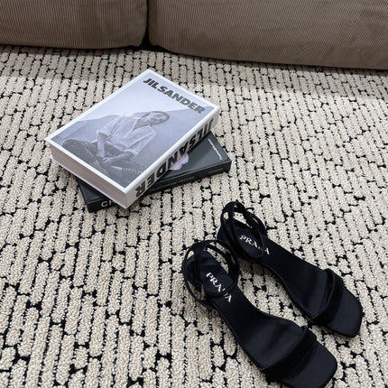 PRA TRIANGLE HEEL SATIN SANDALS BLACK