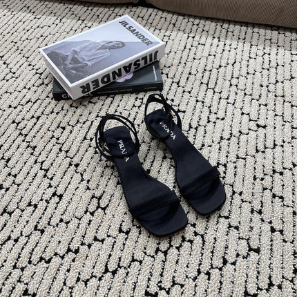 PRA TRIANGLE HEEL SATIN SANDALS BLACK