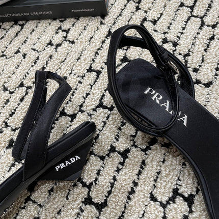 PRA TRIANGLE HEEL SATIN SANDALS BLACK