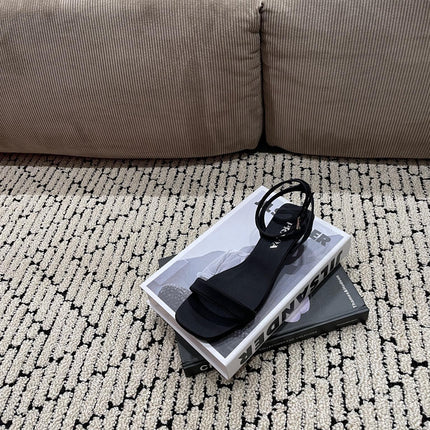 PRA TRIANGLE HEEL SATIN SANDALS BLACK