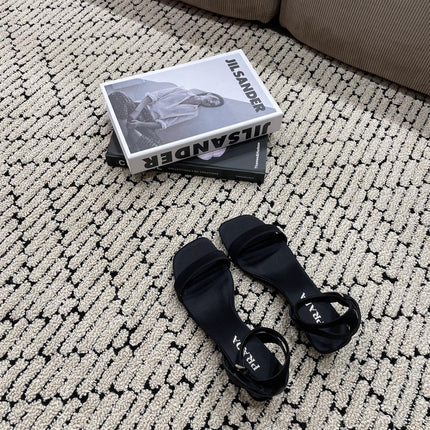 PRA TRIANGLE HEEL SATIN SANDALS BLACK