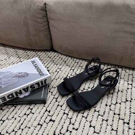 PRA TRIANGLE HEEL SATIN SANDALS BLACK