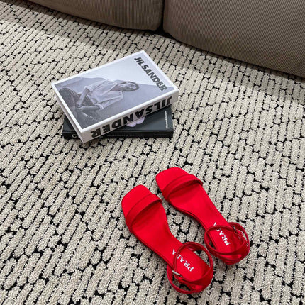 PRA TRIANGLE HEEL SATIN SANDALS CRIMSON