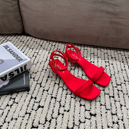 PRA TRIANGLE HEEL SATIN SANDALS CRIMSON