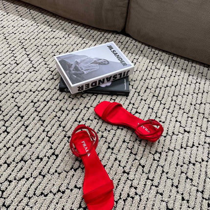 PRA TRIANGLE HEEL SATIN SANDALS CRIMSON