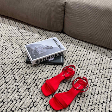 PRA TRIANGLE HEEL SATIN SANDALS CRIMSON