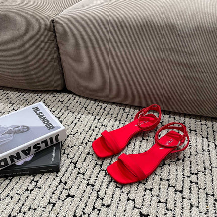 PRA TRIANGLE HEEL SATIN SANDALS CRIMSON