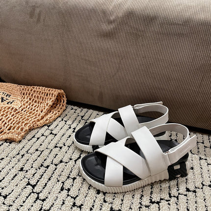 ELECTRIC SANDAL BLACK MIX CREAMY WHITE CALFSKIN