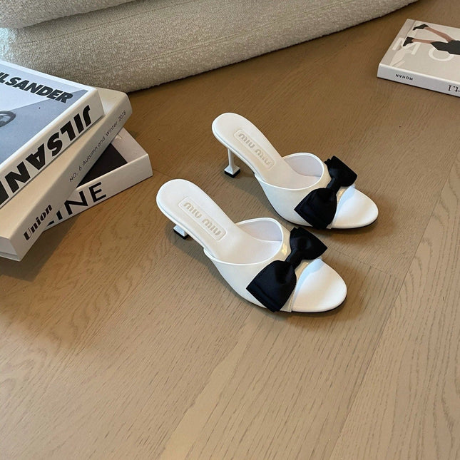White High - Heels With Black Bow Calfskin