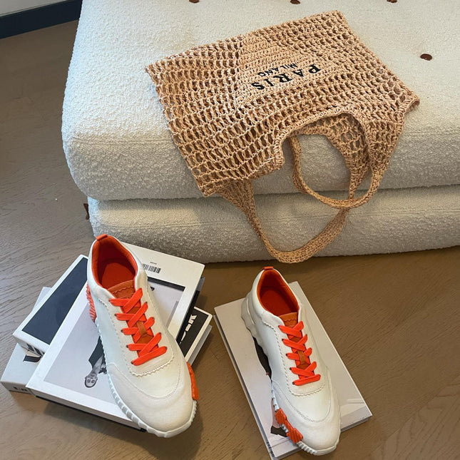 BOUNCING SNEAKERS WHITE CALFSKIN WITH ORANGE LACES
