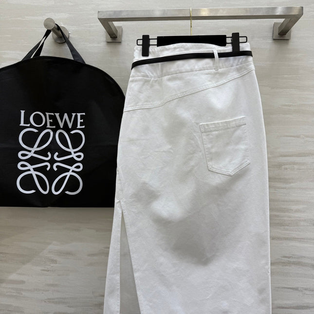 Loewe 25 Belt Skirt White Cotton