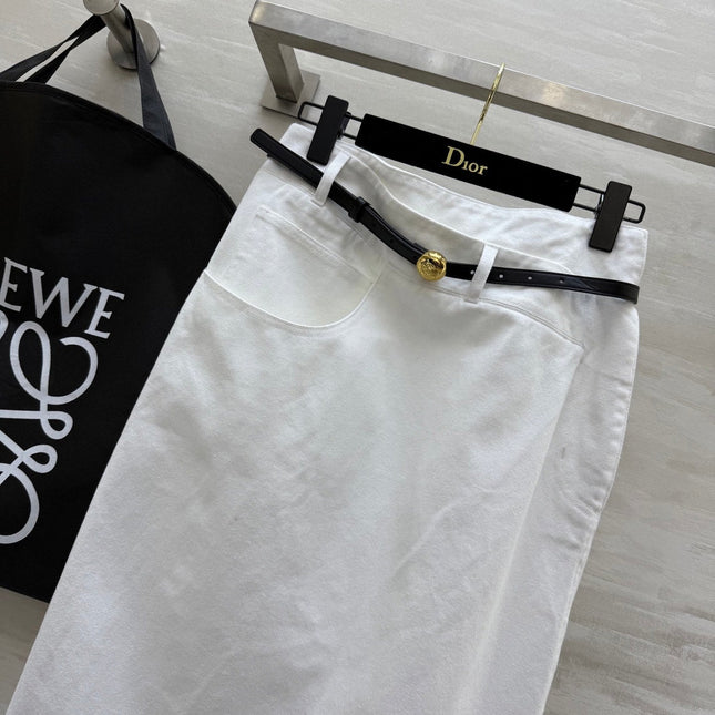 Loewe 25 Belt Skirt White Cotton