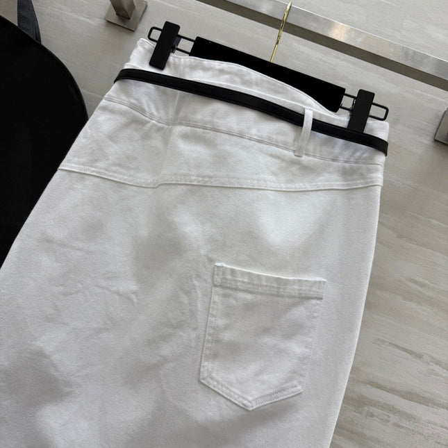 Loewe 25 Belt Skirt White Cotton