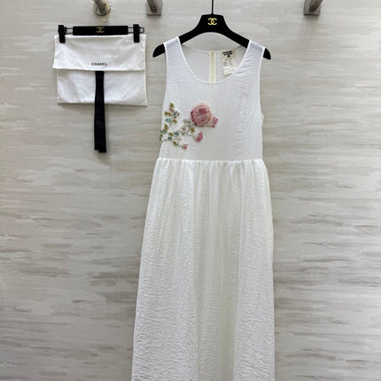 CC Retro Floral Dress White Cotton