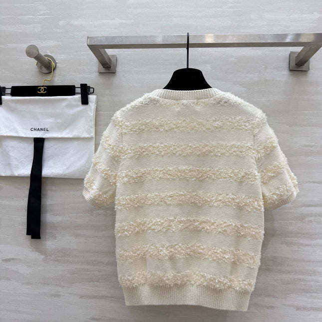 CC Short Sleeve Knitted T-shirt Ivory Imported Fabric