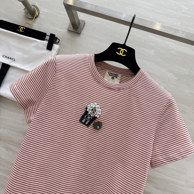 CC Beaded T-shirt Pink White Cotton