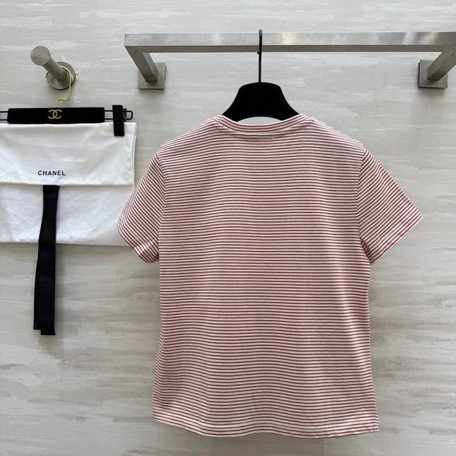 CC Beaded T-shirt Pink White Cotton