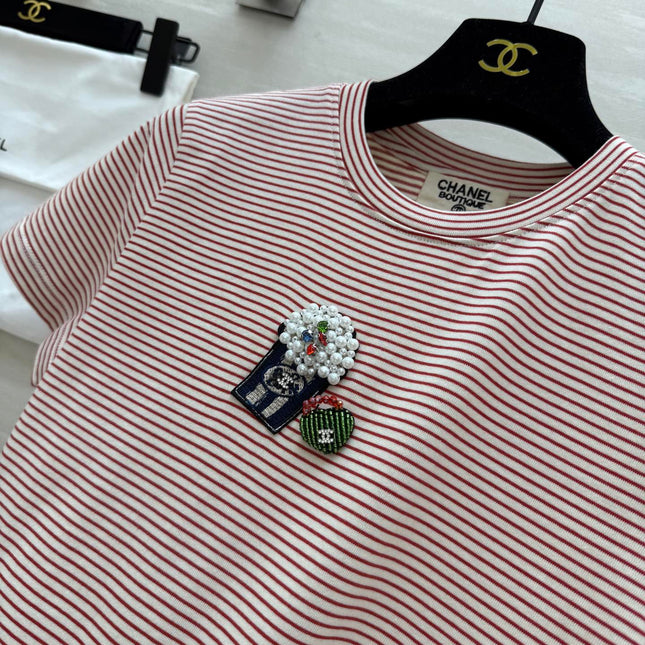 CC Beaded T-shirt Pink White Cotton