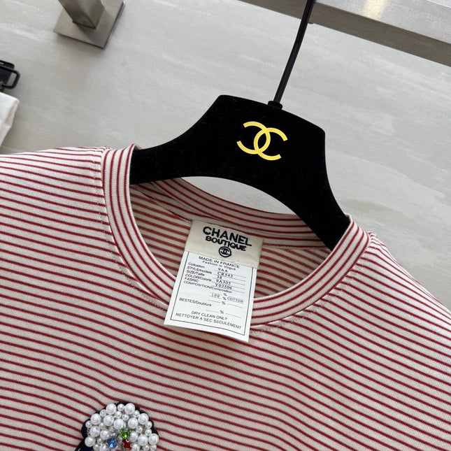 CC Beaded T-shirt Pink White Cotton