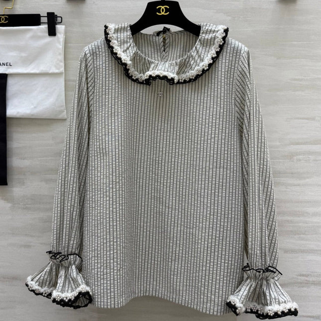 CC Vertical Striped T-shirt Gray Cotton