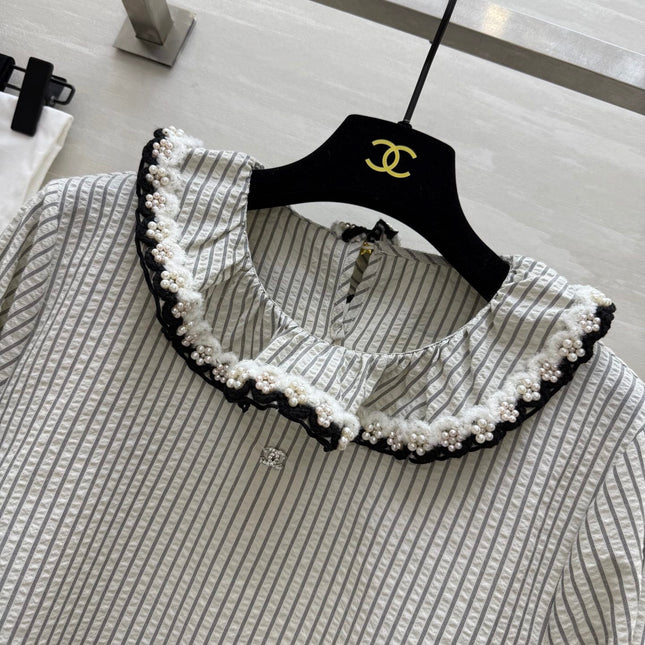 CC Vertical Striped T-shirt Gray Cotton