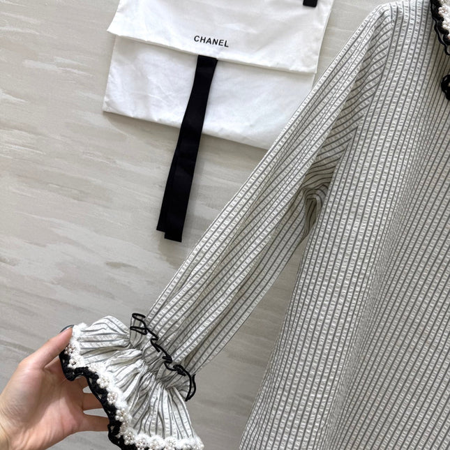 CC Vertical Striped T-shirt Gray Cotton