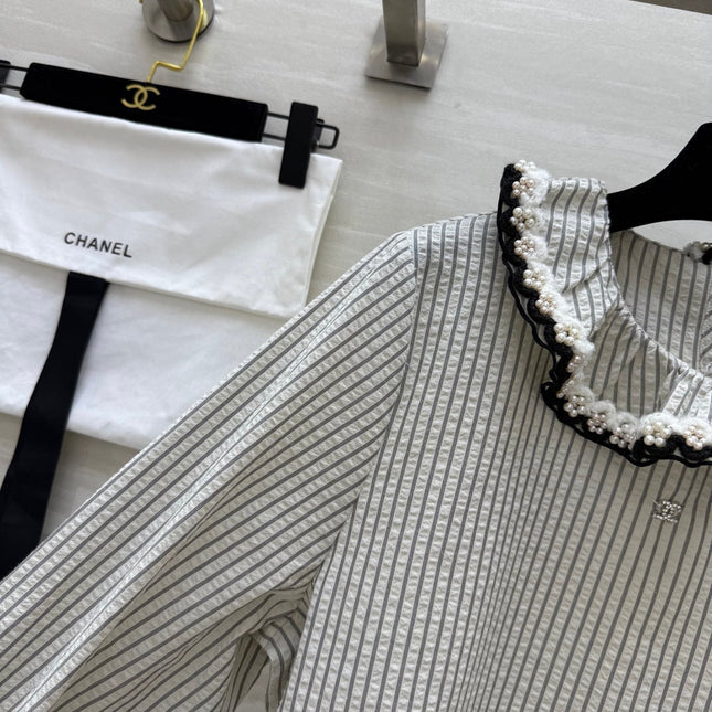 CC Vertical Striped T-shirt Gray Cotton