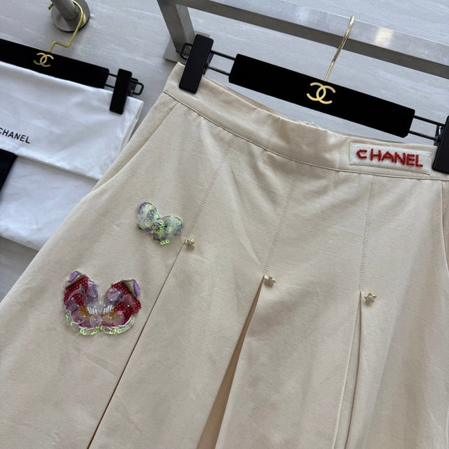 CC Pastoral Style Butterfly Skirt Beige Cotton