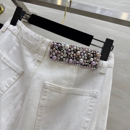 CC Beaded Jeans White Cotton