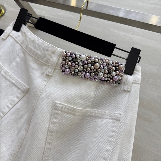 CC Beaded Jeans White Cotton