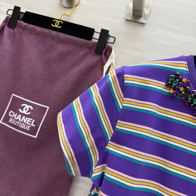 CC Strip Beaded T-shirt Purple Cotton