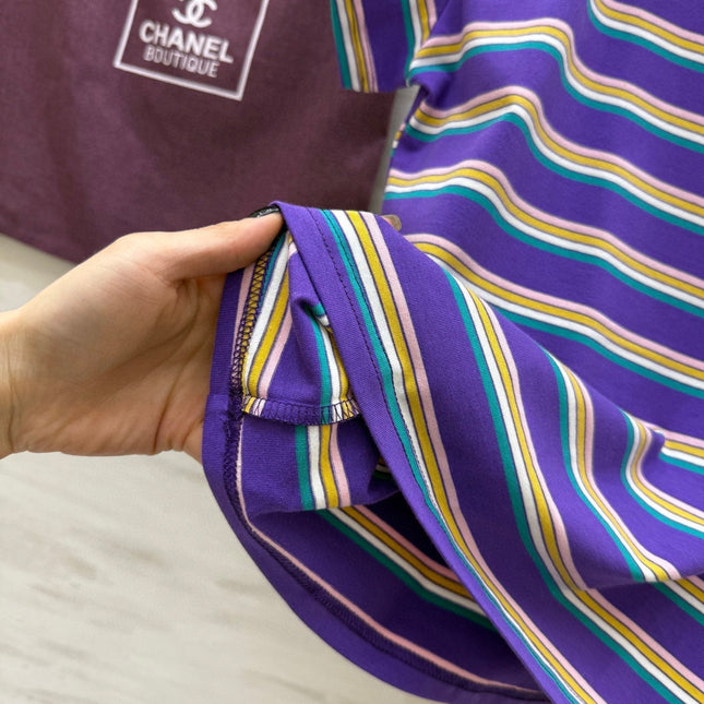 CC Strip Beaded T-shirt Purple Cotton