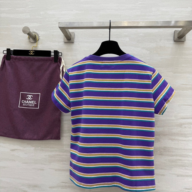 CC Strip Beaded T-shirt Purple Cotton