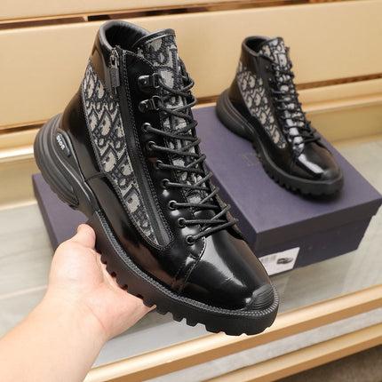 CD COMBAT ANKLE BOOT BLACK AND BEIGE POLISHED CALFSKIN