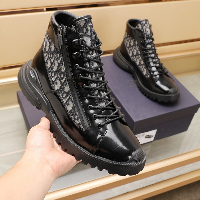 CD COMBAT ANKLE BOOT BLACK AND BEIGE POLISHED CALFSKIN