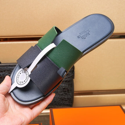 HM IZMIR SANDAL BLACK AND DARK GREEN LAMBSKIN