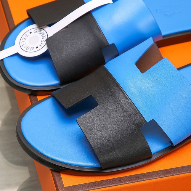 HM IZMIR SANDAL COBALT AND BLACK LAMBSKIN