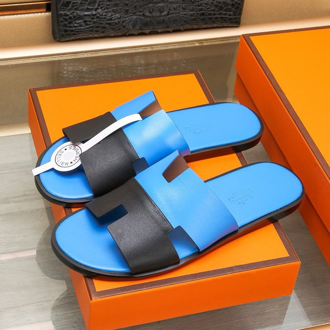 HM IZMIR SANDAL COBALT AND BLACK LAMBSKIN