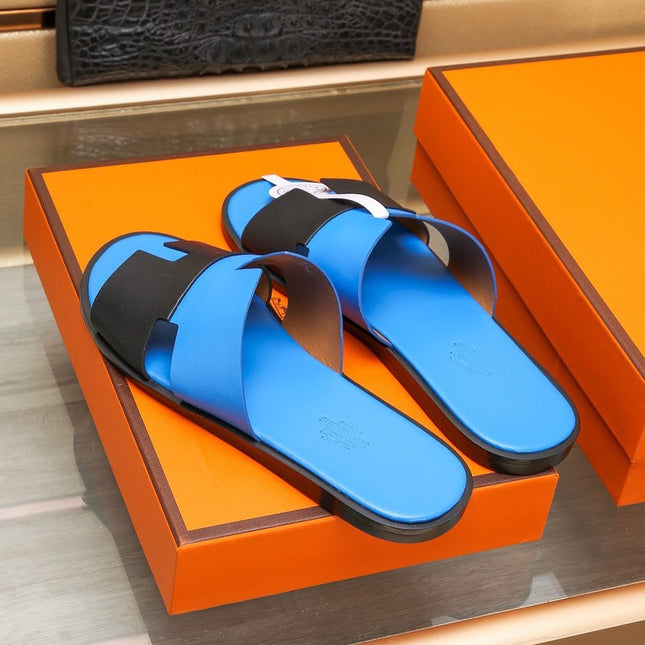 HM IZMIR SANDAL COBALT AND BLACK LAMBSKIN