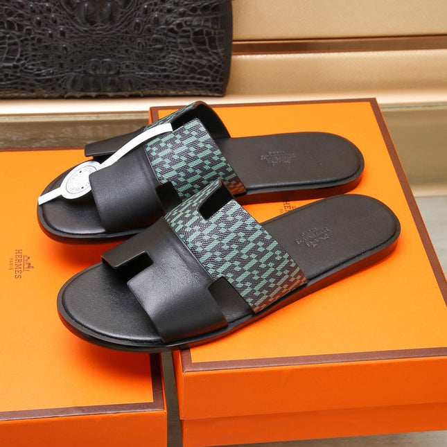 HM IZMIR SANDAL BLACK AND SAPPHIRE CALFSKIN