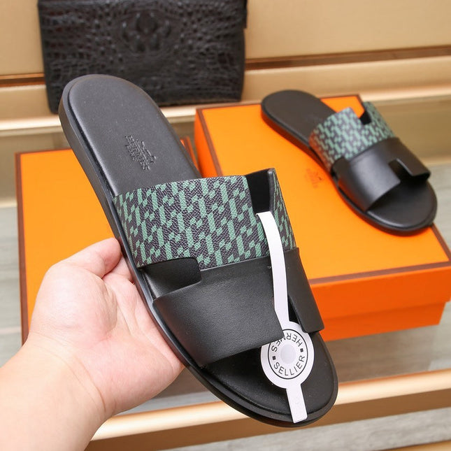 HM IZMIR SANDAL BLACK AND SAPPHIRE CALFSKIN
