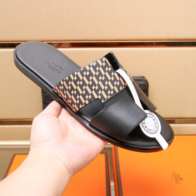 HM IZMIR SANDAL BLACK AND PEACHY CALFSKIN
