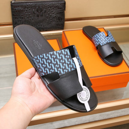 HM IZMIR SANDAL BLACK AND SKY CALFSKIN