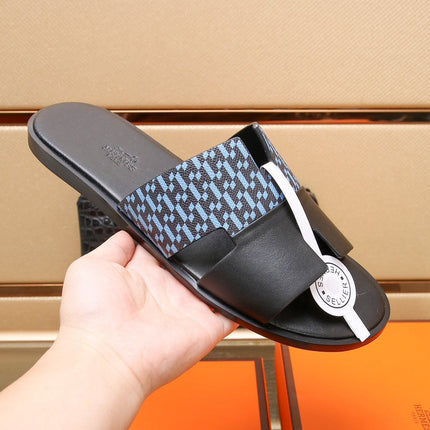 HM IZMIR SANDAL BLACK AND SKY CALFSKIN