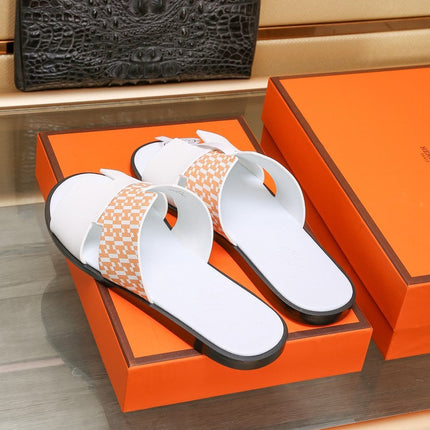 HM IZMIR SANDAL WHITE AND TANGERINE CALFSKIN