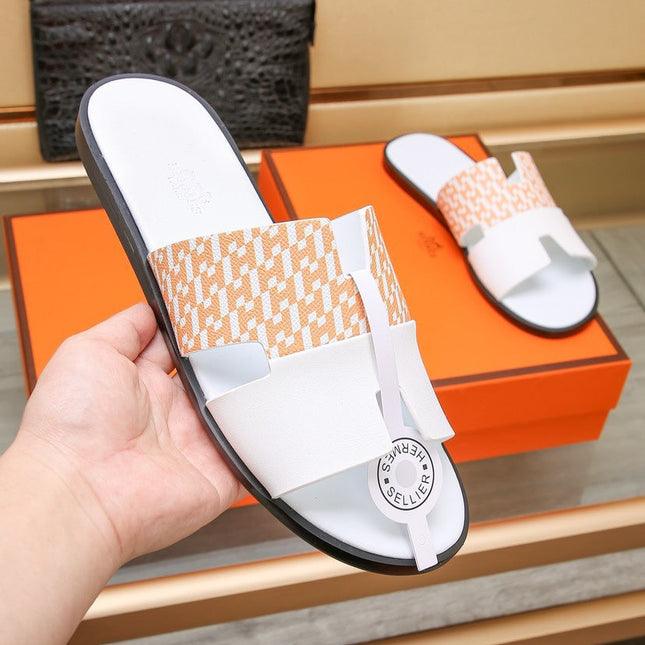 HM IZMIR SANDAL WHITE AND TANGERINE CALFSKIN