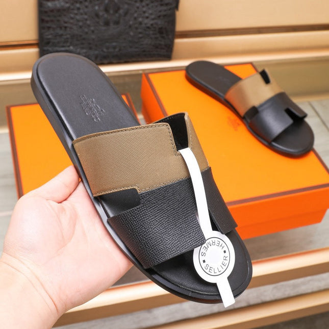 HM IZMIR SANDAL BLACK AND BROWN LAMBSKIN