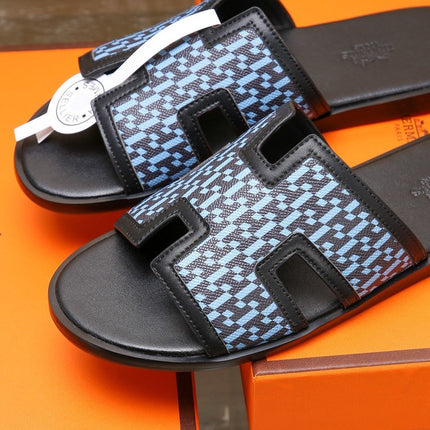 HM ORAN SANDAL BLACK AND SKY LAMBSKIN
