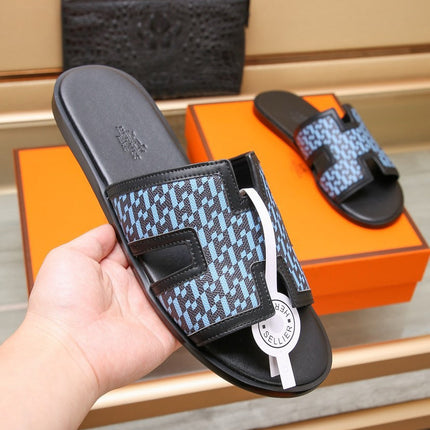 HM ORAN SANDAL BLACK AND SKY LAMBSKIN