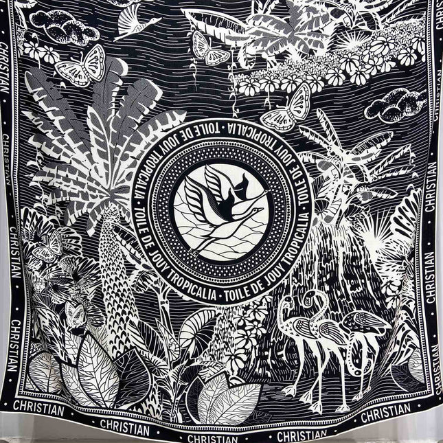 SQUARE SCARF 140 CM IN BLACK MIX WHITE MONOGRAM WOOL AND SILK 415109